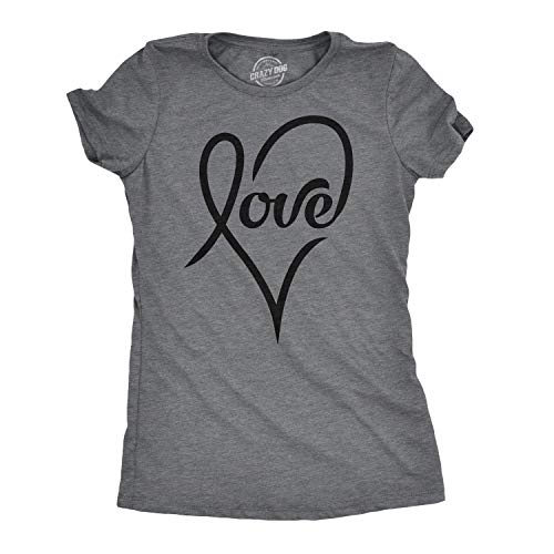 Womens Valentines Shirts Cute Heart T Shirts Funny Valentines Day Tees for Ladies - color: Dark Heather Grey - Love Cursive, size: Small