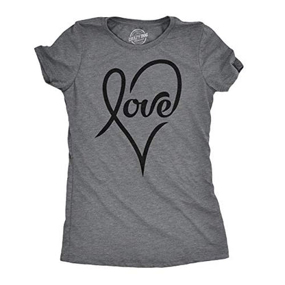Womens Valentines Shirts Cute Heart T Shirts Funny Valentines Day Tees for Ladies - color: Dark Heather Grey - Love Cursive, size: X-Large
