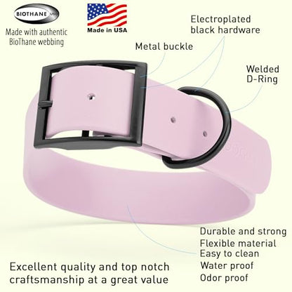 Dogline Biothane Waterproof Dog Collar Strong Coated Nylon Webbing with Black Hardware Odor- Proof for Easy Care Easy to Clean High Performance Fits Small Medium or Large Dogs, Pastel Purple