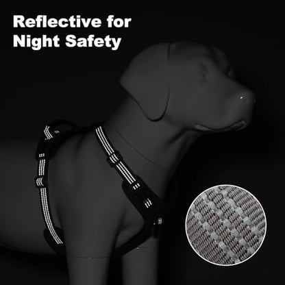No Pull Dog Harness – Adjustable Reflective Nylon Vest for Small Medium Large Dogs, Escape Proof Training Harness with Leather Control Handle, Lightweight Aluminum Hardware (Black, L) - color: Black, size: L