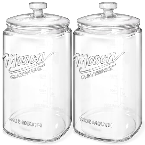 [NEW] Cookie Jars with Lids Airtight, 1.5 Gallon Large Glass Jar with Lid & Scale Mark, Heavy Duty Glass Canisters for Kitchen Counter, Pantry, Wide Mouth Mason Jar for Sugar, Dog Treat-2 PCS