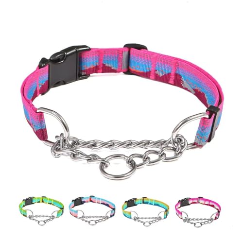 Martingale Dog Collars with Stainless Steel Chain, Reflective No Pull Walking Training Collar with Quick Release Buckle, Adjustable Slip Chain Nylon Dog Collars for Small Medium Large Dogs - color: Red and blue, size: Small