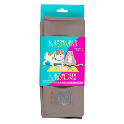 Messy Mutts & Cats Silicone Non-Slip Pet Bowl Mat with Raised Edge | 16” x 12” Dog/Cat Bowl Mat with Spill-Proof Lip | Grey - color: Grey