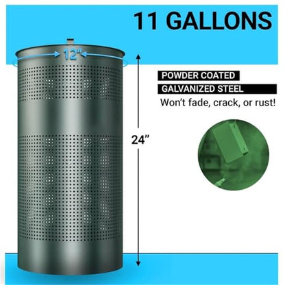 Afuera Living 11.5 Gal Outdoor Pet Waste Trash Can with Lid, Galvanized Steel, Green Powder Coated Finish, Freestanding or Mountable, Includes 20 Liners, Noise Reducing Rubber Gasket, Commercial or