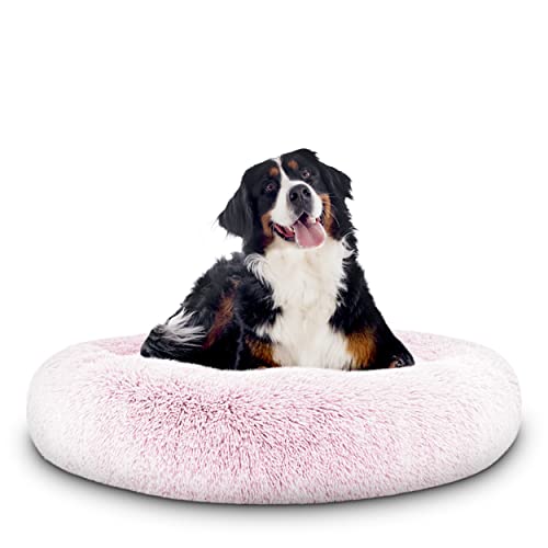 The Dog’s Bed Calming Donut Dog Bed, Plush Faux Fur Round Cuddler Nest – CertiPUR-Certified Foam, Removable Washable Zip Cover – XL (45"), Pink - color: Rose Pink Fur - Zip Cover, size: XL (45")