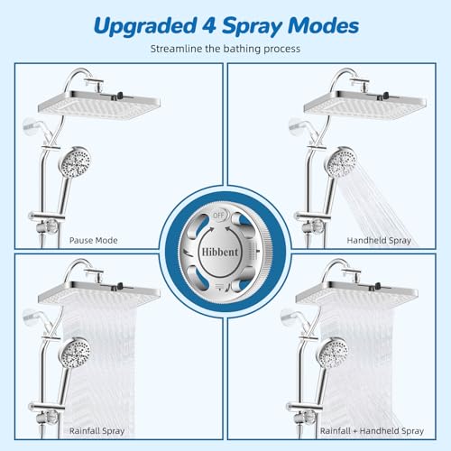 Hibbent cUPC Certified 13'' Shower Head Combo, High Pressure 5 Spray White Rainfall Showerhead, 10 Spray Handheld, All Metal Easy Reach 4-way Diverter Arm with Pause Mode, 71'' Hose and Holder, Chrome - color: White, style: Square 13"