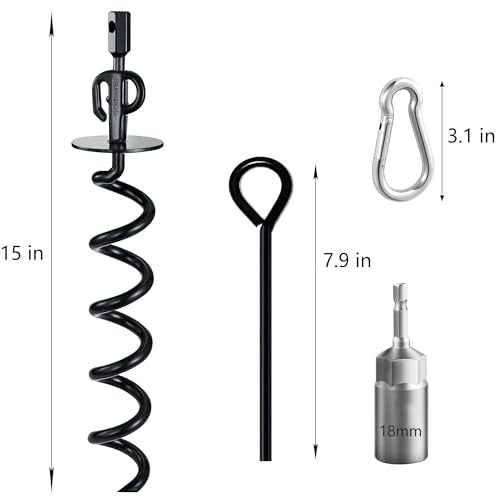 15" Heavy Duty Steel Dog Stake - 9mm Solid Anchor for Dogs Up to 120 lbs -Yard, Camping, Outdoor Use (Black, Only Stake) - size: Only stake