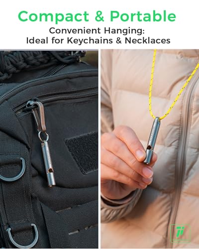 Titanium Survival Emergency Whistle,120-130dB,Rustproof, Durable | Saltwater & Sweat Resistant, Safe for Oral Use, Pea-less, Works Submerged, Compact with Key Ring & Lanyard - color: Black 1 Pack