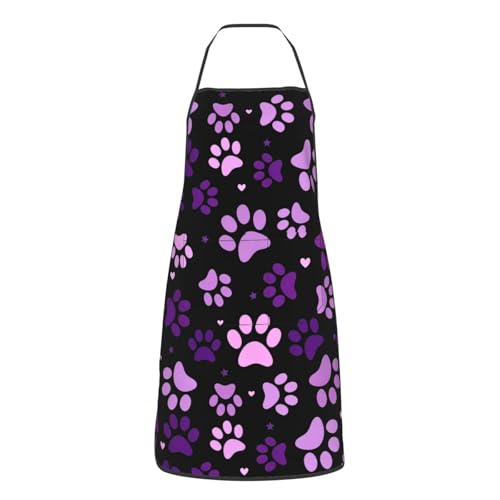 Dog Grooming Waterproof Apron with 2 Pockets, Cute Animals Puppy Dog Pets Apron - color: Purple