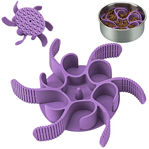 Anipaw Dog Slow Feeder Bowls Silicone Spiral Pet Food Feeder Insert to Slow Down Eating for Large Medium Small Breed Dogs Perfect with Stainless Steel Glass Ceramic Pet Bowls (Purple) - color: Purple