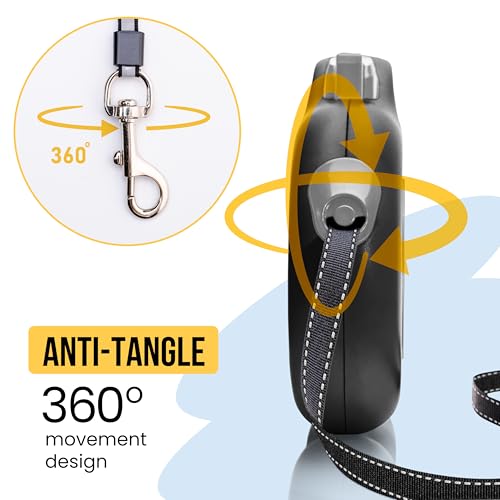 Retractable Dog Leash for Large & Extra Large Dogs (Up to 110lbs) - Customizable, Patented, Reflective Design, Ergonomic Handle, Includes Hooks & Poop Bag Holder & Dispenser - Black - color: Black, size: L/XL - Up to 110 Lbs