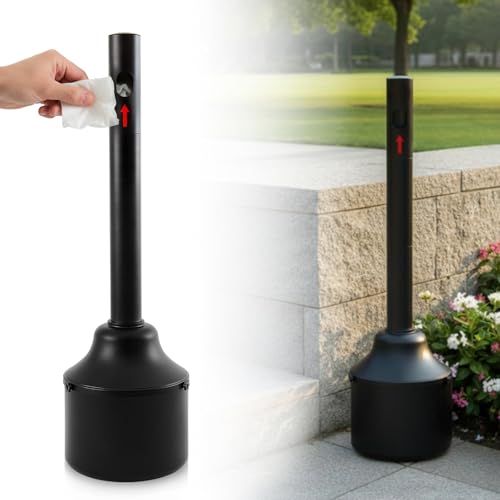 EBOOT 40 Inch Heavy Duty Steel Cigarette Disposal & Trash Receptacle, 5 Gallon Large Capacity Anti-topple Commercial Ash Urn, Windproof Outdoor Butt Can for Patio, Hotel, Office, Mall(Black)