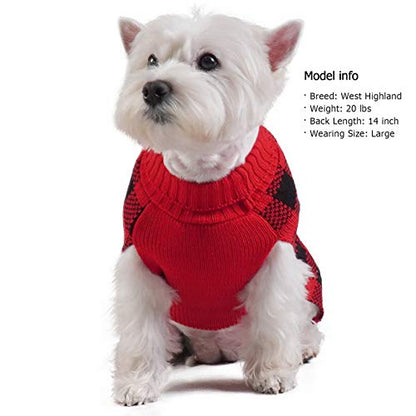 KYEESE Christmas Dog Sweaters Buffalo Check with Leash Hole Turtleneck Dogs Cable Knit Cat Sweater Small Dogs Pullover Dog Christmas Outfit for Cold Weather - color: 4# Christmas Red, size: Small (4-7lbs)