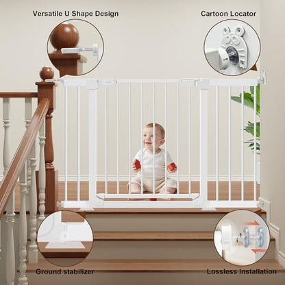 Baby Gate for Stairs,29.5"-48.4" Pressure-Mounted No Drilling Pet Gates for Doorways & Hallways,Auto Dog Close Gate with Walk Thru Door,No-Trip Design, Metal Design for Kids and Pets - size: 29.5-48.4"W x 30.7"H