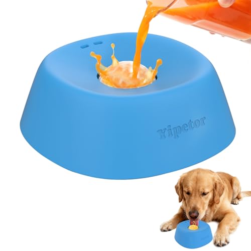 Yipetor Slow Feeder Dog Bowls for Liquid Treat, 【Enrichment Ball-Roll】 Bone Broth Dog Lick Bowl, 3/4 Cup Yogurt Pup Lick Toy for Large Medium Small Breeds Dietary Supplement/Post-op Nutrition - color: blue