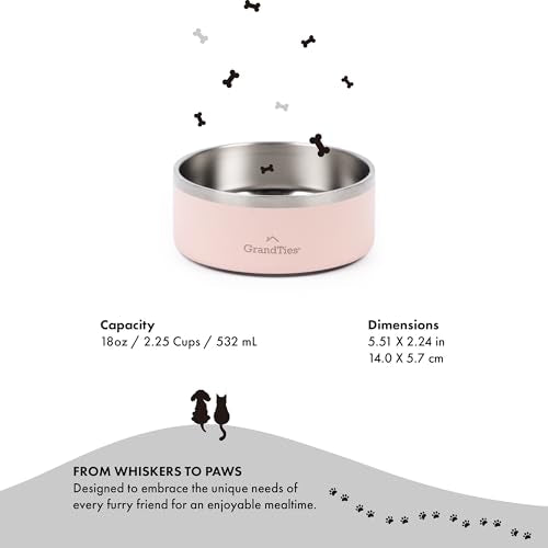 GrandTies Stainless Steel Engraved Pet Bowl | Reusable BPA-Free Insulated Pet Bowls | Large Heavy Duty Non Skid Spill Proof Dog Bowl | Outdoor Dog Water Bowl (18oz, Peach Crème) - color: Peach Creme, size: 18oz