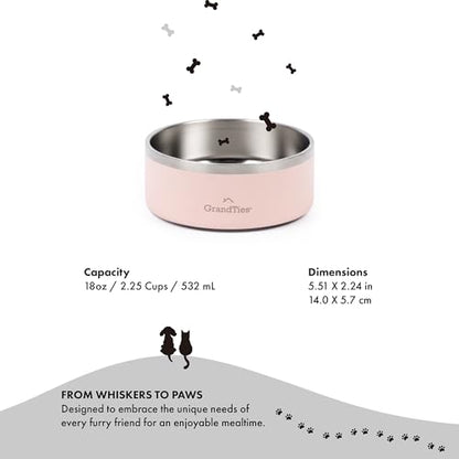 GrandTies Stainless Steel Engraved Pet Bowl | Reusable BPA-Free Insulated Pet Bowls | Large Heavy Duty Non Skid Spill Proof Dog Bowl | Outdoor Dog Water Bowl (18oz, Peach Crème) - color: Peach Creme, size: 18oz