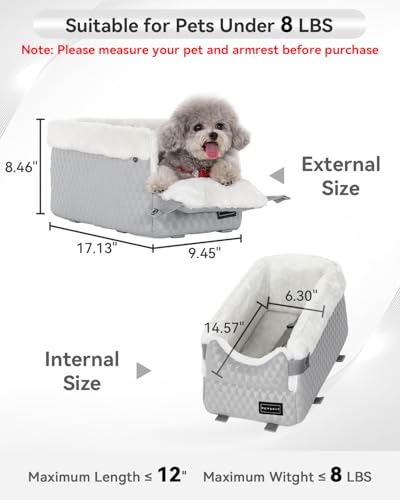 PETSFIT Dog Car Seats for Small Dogs with Safe Protection Hooks, Small Dog Car Seat with Upgraded Safety Tethers, Washable Cushion, Center Console Dog Car Seat for Pets Under 8 Lbs (Light Grey) - color: Light Grey