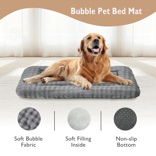 Dog Bed Mat Crate Pad for Large Dogs, Washable Soft Pet Sleeping Mat Kennel Pad with 3D Bubble Pattern, Grey, 42"x 28" - color: Grey, size: 42"L x 28"W x 1.5"Th