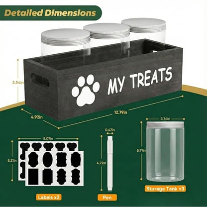 qeerable Dog Treat Container Airtight Storage Jars Set of 3 - Clear Plastic Pet Treat Canister with Lids - Dog Food Container for Countertop Organization (grey) - color: Grey