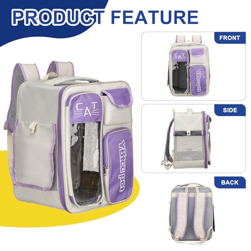 Pet Backpack Carrier, Portable and Ventilated, Oxford Cloth, Dogs Cats and Small Animals Travel Bag 12.99" Up to 16.5 Lbs, (Purple), Intended for Hiking/Camping/Traveling - color: Purple