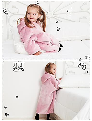 KFUBUO Wearable Blanket Hoodie for Kids Toddlers Sherpa Blanket Sweatshirt With Pocket Cute Hoodies 2-6 Year Old Girl Cute Birthday Gifts Pink - color: Pink, size: Kids 2-6YR