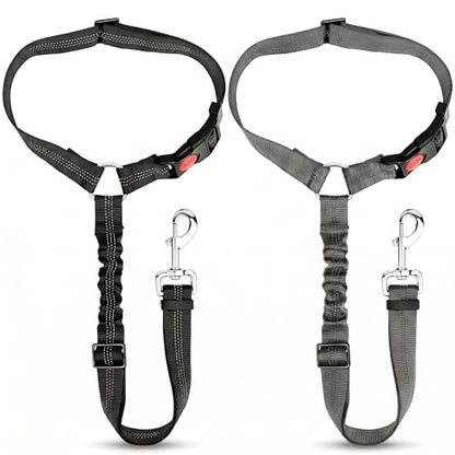 2-Pack Reflective Retractable Pet Seat Belt – Nylon Dog Tether, Adjustable Strap, Attaches to Headrest or Seat Belt – Safe for Small to Large Dogs, Fits Sedans, Trucks, SUVs (Black + Gray) - color: Black + Gray