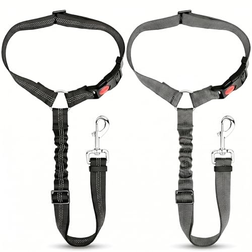 2-Pack Reflective Retractable Pet Seat Belt – Nylon Dog Tether, Adjustable Strap, Attaches to Headrest or Seat Belt – Safe for Small to Large Dogs, Fits Sedans, Trucks, SUVs (Black + Gray) - color: Black + Gray