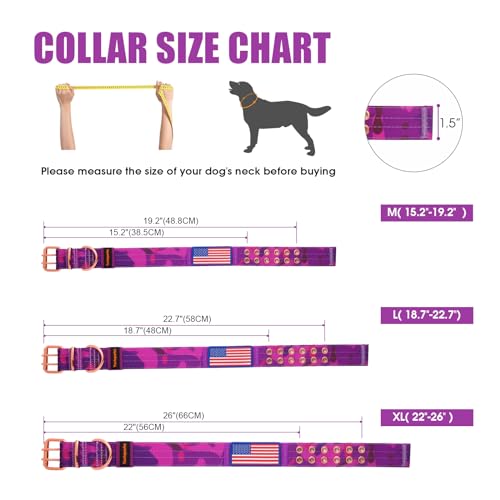 Heavy Duty Tactical Dog Collar with Neoprene Padded and Metal Buckle, Reflective Nylon for Medium to Large Dogs(Purple Camo, X-Large) - color: Purple Camo, size: X-Large (Pack of 1)