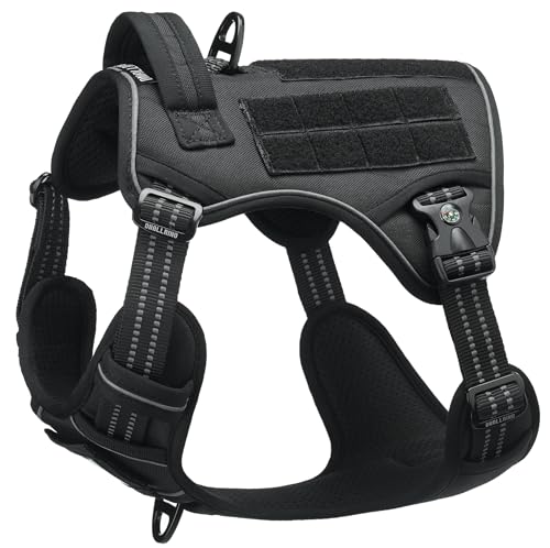 Tactical Dog Harness for Medium & Large Dogs, Black Adjustable No-Pull Control with Handle, Heavy Duty Reflective Vest - Size M - color: Black, size: Medium