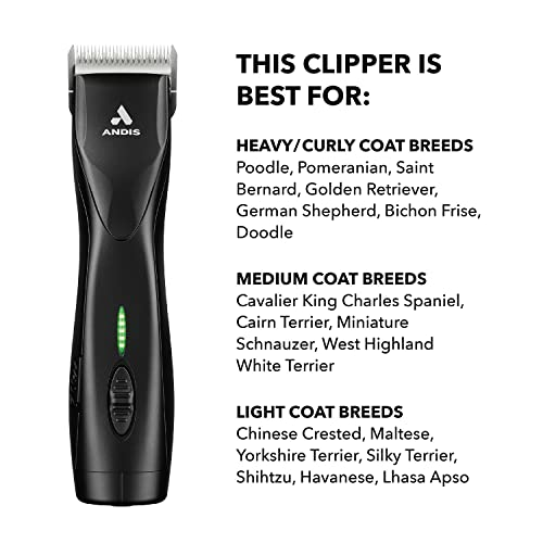Andis 79170 Pulse Zr II 5-Speed Detachable Blade Clipper, Cordless Animal/Dog Grooming, Removable Lithium Ion Battery, LED Charge Light, Black - color: Black
