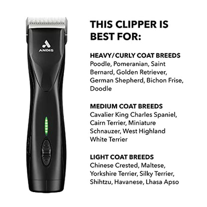 Andis 79170 Pulse Zr II 5-Speed Detachable Blade Clipper, Cordless Animal/Dog Grooming, Removable Lithium Ion Battery, LED Charge Light, Black - color: Black