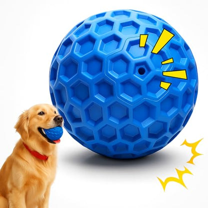 Durable Indestructible Squeaky Dog Ball for Aggressive Heavy Chewers, Unbreakable Tough Natural Rubber Dog Toy, Bouncy Interactive Ball for Medium & Large Dogs, Safe for Teeth & Gums (Blue) - color: Blue