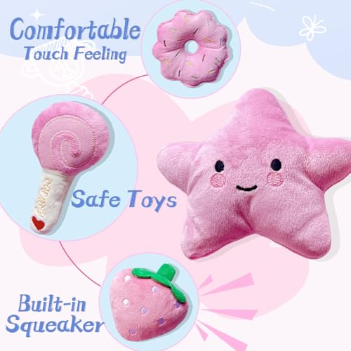 Small Dog Toys, Pink Puppy Toys, 4 Packs Dog Chew Toys for Fun | Dog Squeaky Toys, Plush Small Dog Toys for Dogs