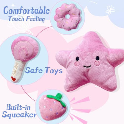 Small Dog Toys, Pink Puppy Toys, 4 Packs Dog Chew Toys for Fun | Dog Squeaky Toys, Plush Small Dog Toys for Dogs