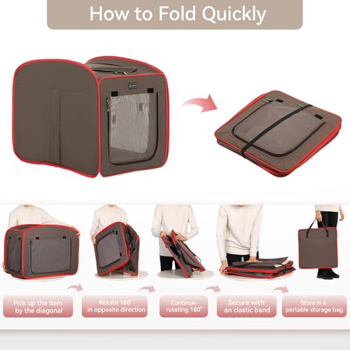 Petsfit Pop Up Dog Crates Kennel Carrier, Portable and Lightweight, Included Soft Mat and Carrying Case - color: Brown, size: Large