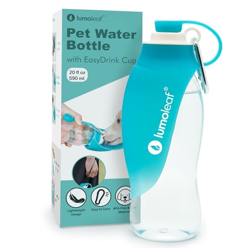 LumoLeaf Dog Water Bottle for Walking, Portable Pet Water Dispenser with Foldable Leaf Bowl – Lightweight Travel Bottle for Small & Medium Dogs, 20 fl oz