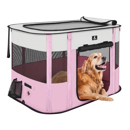 X-ZONE PET Dog Playpen, Puppy Cat Play Pen Portable Foldable Indoor/Outdoor Tent Crate Cage, Portable Pet Crate Large Size Pink 45" - color: Pink, style: X-Large