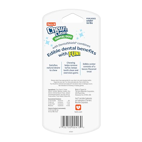 Hartz Chew 'n Clean Dental Duo Bacon Flavored Dental Dog Chew Toy and Treat - Extra Small - size: X-Small (Pack of 1), style: 1 Count