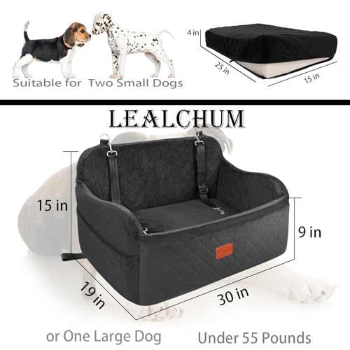 Lealchum Large Dog Car Seat,Memory Foam Cushion Car Seat for 2 Small Dogs,Comfy Car Dog Bed with Side Pocket and 2 Clip-On Safety Leashes,Easy to Install Cars Seat for Dogs(Black, Large) - color: Black