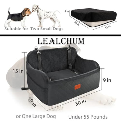 Lealchum Large Dog Car Seat,Memory Foam Cushion Car Seat for 2 Small Dogs,Comfy Car Dog Bed with Side Pocket and 2 Clip-On Safety Leashes,Easy to Install Cars Seat for Dogs(Black, Large) - color: Black