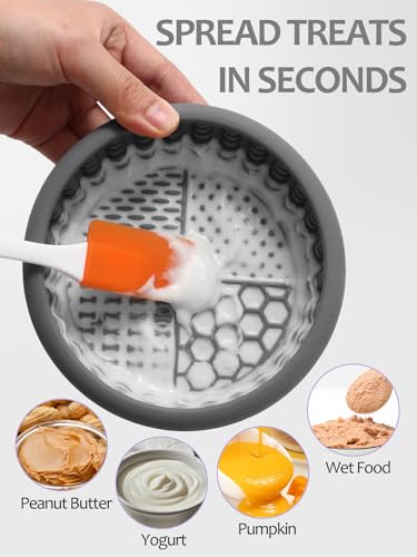 Dog Lick Bowl for Large Dogs, Lick Mat, Slow Feeder Lick Bowl with Brush and Scraper,Strong Suction, Freeze Licking Bowl for Anxiety Relief, Enrichment & Distraction, Dishwasher Safe 7.6 * 3.5 inch - color: Gray