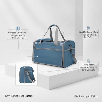 Durable Oxford Cloth Soft-Sided Pet Carrier, Foldable Travel Crate for Cats and Small Dogs up to 15 lbs, Portable Collapsible Bag for Car and Vet Visits