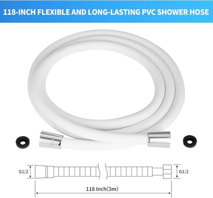 Extra Long Replacement Shower Hose Extension Handheld Shower Head Hose 59 Inches Flexible and Durable with Brass Insert and Nut rv shower head with hose - color: White, size: 59 Inches