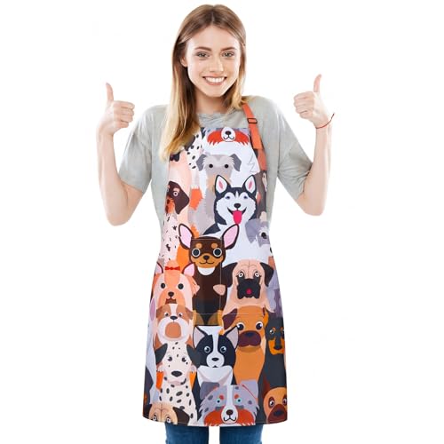 Dog Grooming Waterproof Apron with 2 Pockets, Cute Animals Puppy Dog Pets Apron - style: Dog Family Photo
