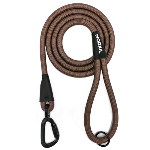Rope Dog Leash, 6 Foot Heavy Duty Dog Leash with Aviation Aluminum Auto Locking Carabiner, Strong Nylon Pet Lead for Small, Medium, Large Dogs (Brown, 6FT) - color: Brown, size: 6 Foot Single Handle
