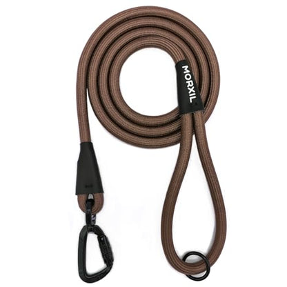Rope Dog Leash, 6 Foot Heavy Duty Dog Leash with Aviation Aluminum Auto Locking Carabiner, Strong Nylon Pet Lead for Small, Medium, Large Dogs (Brown, 6FT) - color: Brown, size: 6 Foot Single Handle
