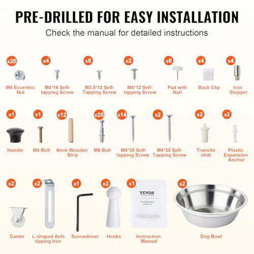 VEVOR Pet Feeding Station with 2 Elevated Dog Bowls, Raised Dog Bowls Stand with Storage, Food Cabinet with Hidden Pull-Out Bowl, Feeder Station, Pet Toy Storage Organizer for Dogs Cats, White - size: 23.62x13.78x31.38 inch