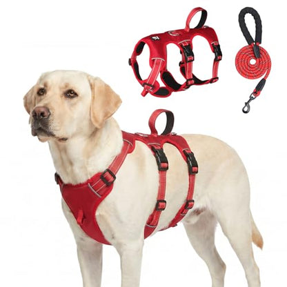 Escape Proof Dog Harness and Leash Set,Soft Padded Full Body Pet Harness, No Pull Reflective Adjustable Dog Vest with Handle, Easy Control Dog Harness for Medium Large Dogs Training Walking Running - color: Red, size: L