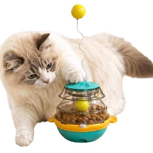 Puzzle Feeder Cat,Adjustable 360 Degree Wobble Teaser Ball | Cat Puzzle Toy - for Training Exercise Hunting Boredom Scratching Dogs Kitten Puppy Home Indoor Outdoor Living Room Travel